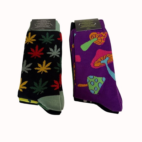 Psychedelic Mushroom Crew Socks Set of 6 Cannabis Leaf Design Unisex Funky Gift - Picture 2 of 10